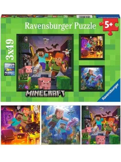 Ravensburger Minecraft Biomes puslespill 3 x 49 brikker