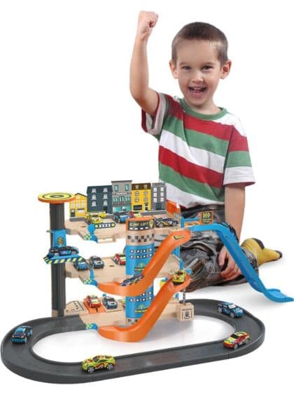 Parkeringshus i 3 etasjer med 10 die-cast lekebiler inkludert