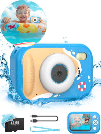 KIDS vanntett kamera med 1080p HD-video og 32 GB SD-kort - blå