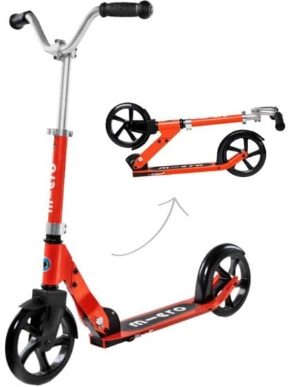 Micro Cruiser Red sparkesykkel – sammenleggbar barnesparkesykkel 5–12 år med store hjul