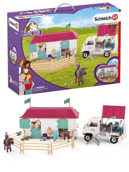 Schleich Horse Club Veterinærbesøk i stallen 72147 - eksklusivt sett med stall, hester og camper
