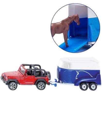 SIKU Jeep med hestetrailer og figur - lekebil i metall