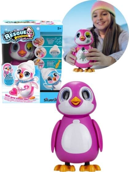 Silverlit Rescue Penguin - interaktiv pingvin med over 20 lyder og reaksjoner - rosa