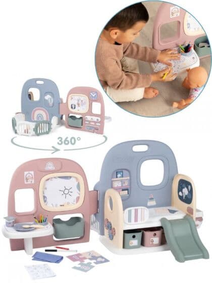 Smoby Baby Care Dukkebarnehage med krabbegård, seng og sklie