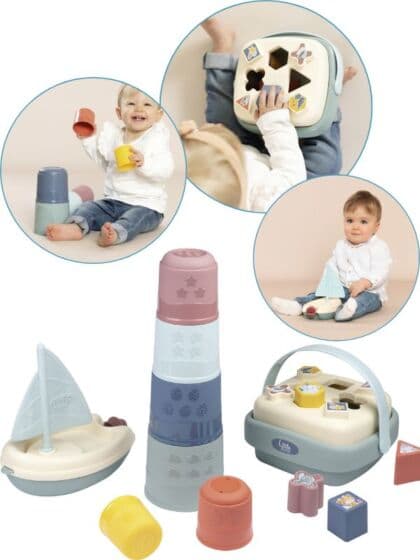 Smoby Little lek- og badesett med stabletårn, putteboks og båt