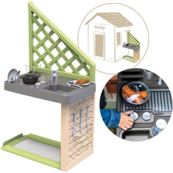 Smoby Utekjøkken til lekehus - med service, leke-mat og kjøkkenutstyr
