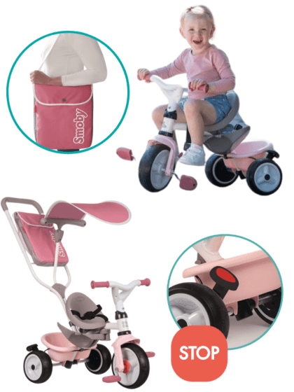 Smoby Baby Balade Plus 3i1 trehjulssykkel med bagasjebrett - rosa