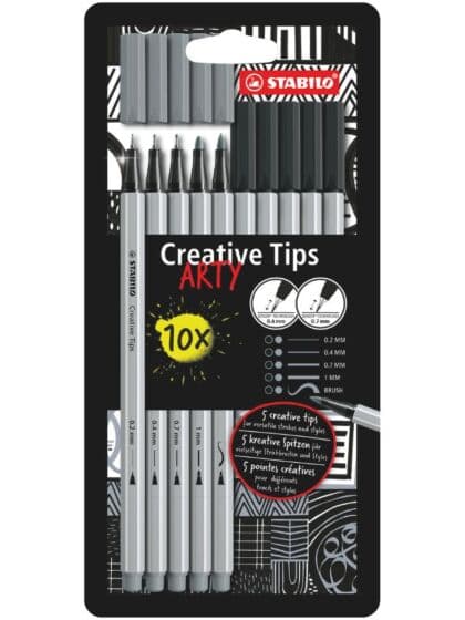 STABILO Creative Tips - 10 tusjer med forskjellige spisser - svart og grå