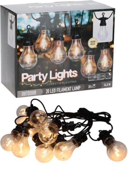 LED lyslenke med timer- 9,5 m - 20 varmhvite lamper