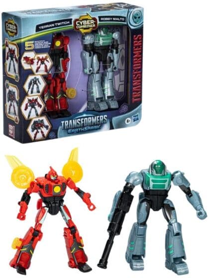 Transformers Earthspark Cyber Combiner figursett - Terran Twitch og Robby Malto
