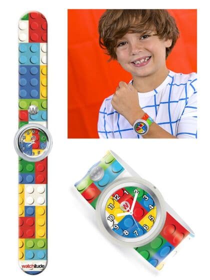 Watchitude Slap Watch - Build Up armbåndsur - slapwrap fargerik analog klokke - byggeklosser