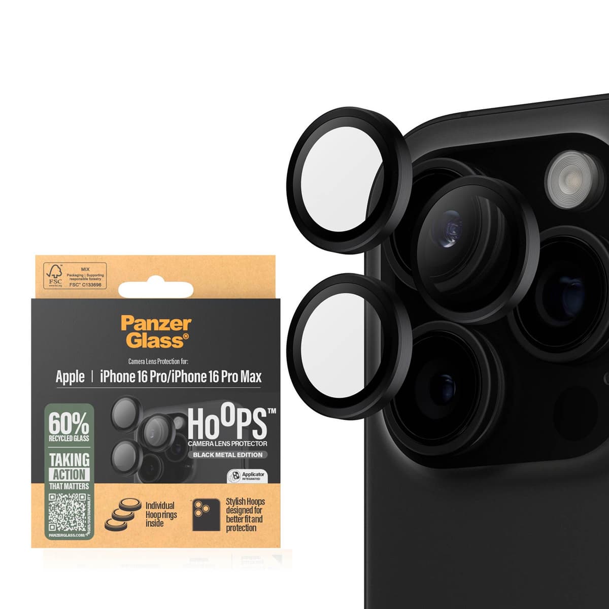 PanzerGlass Camera Hoops iPhone 16 Pro/16 Pro Max, svart