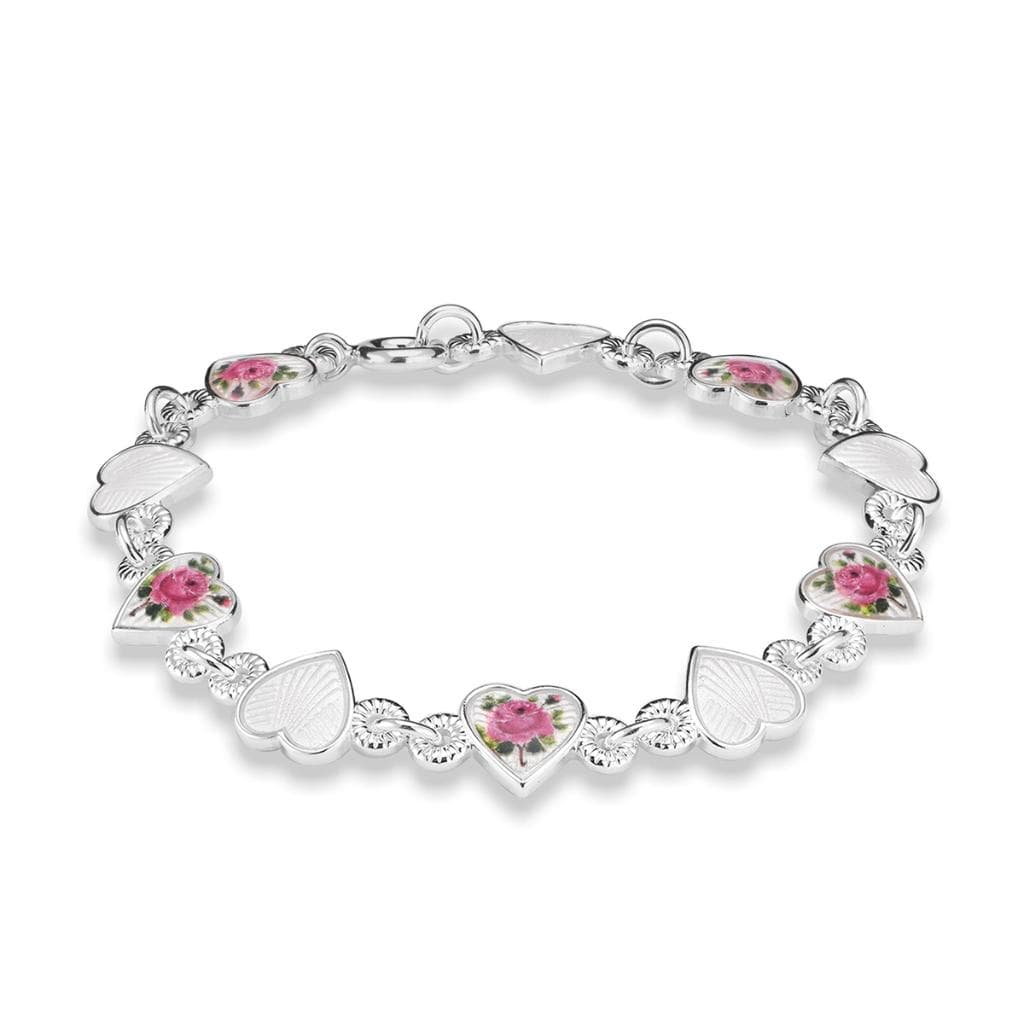 Armbånd til barn i 925 sølv med rose og hvite hjerter