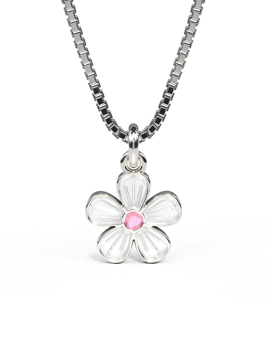 Smykke til barn i 925 sølv med hvit blomst