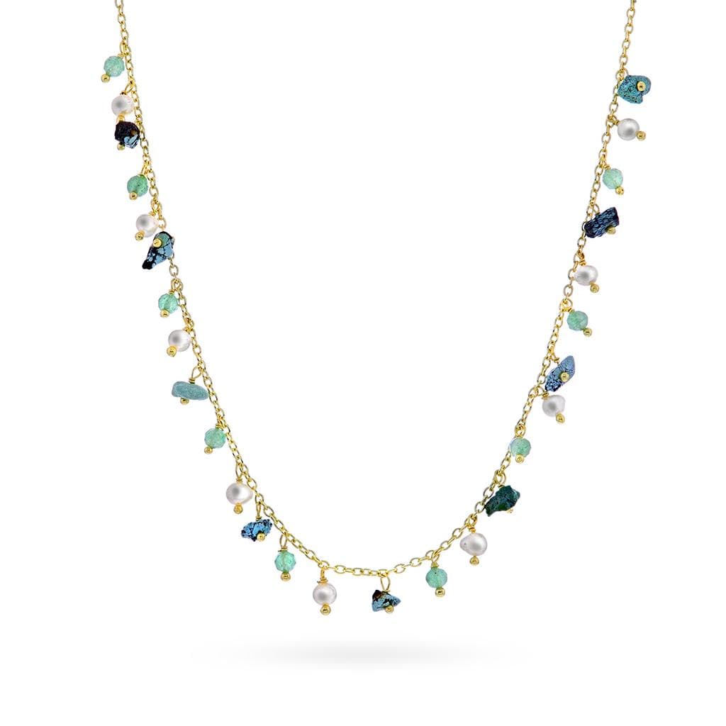 Liana smykke i 925 forgylt sølv med aventurin og turkis