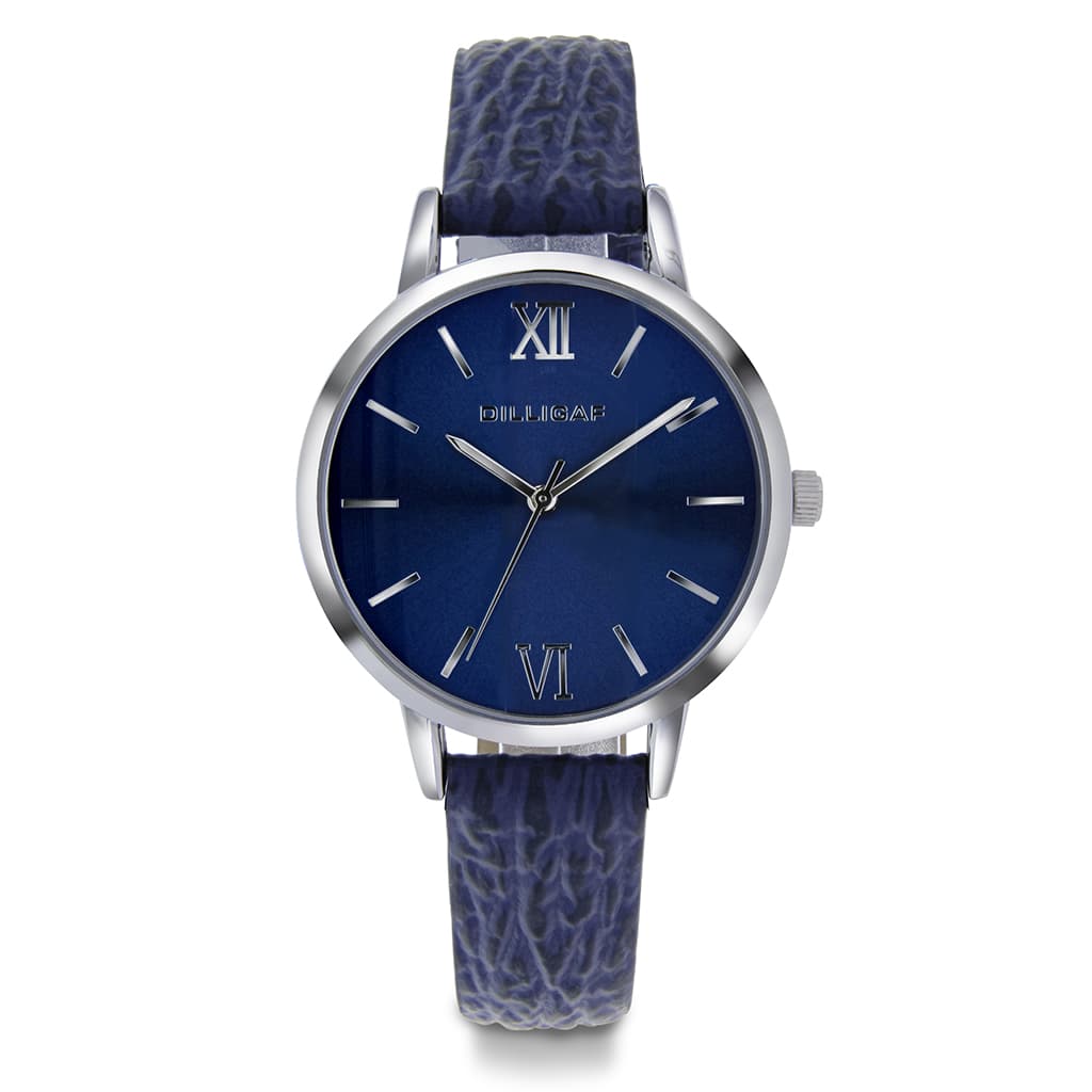 Dilligaf, Dameklokke med blå mønstret skinnrem