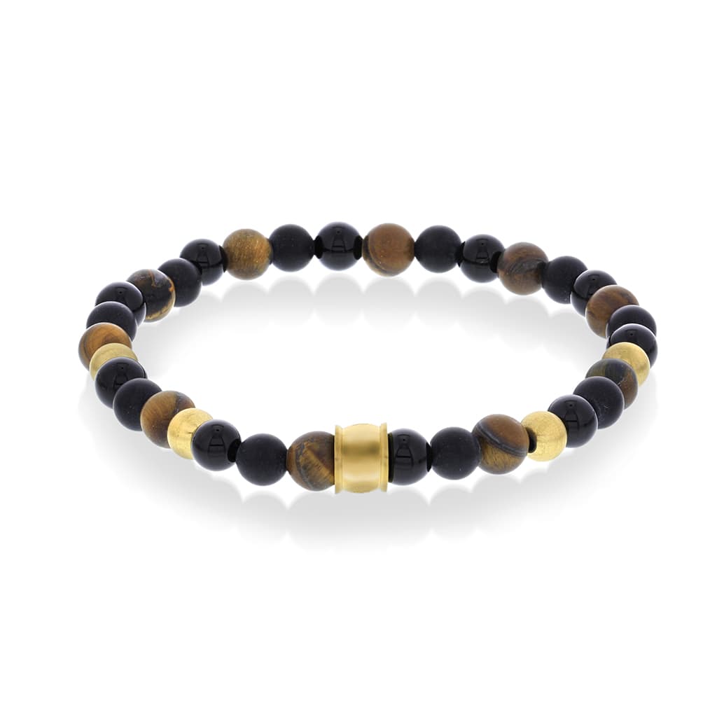 Alexander, Armbånd i stål med perlemix sort og brunt