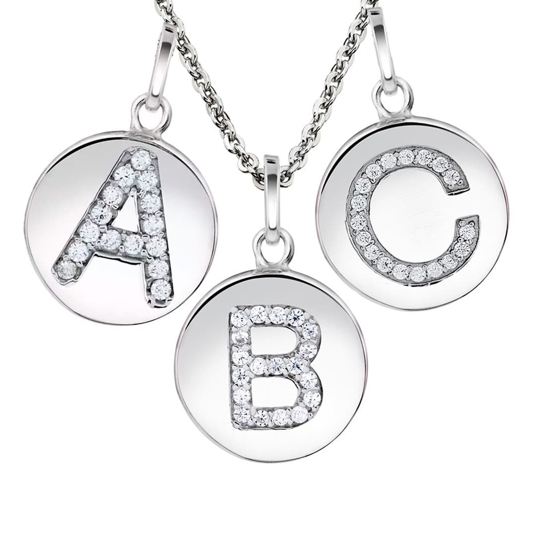 Bokstavanheng i sølv med zirkonia