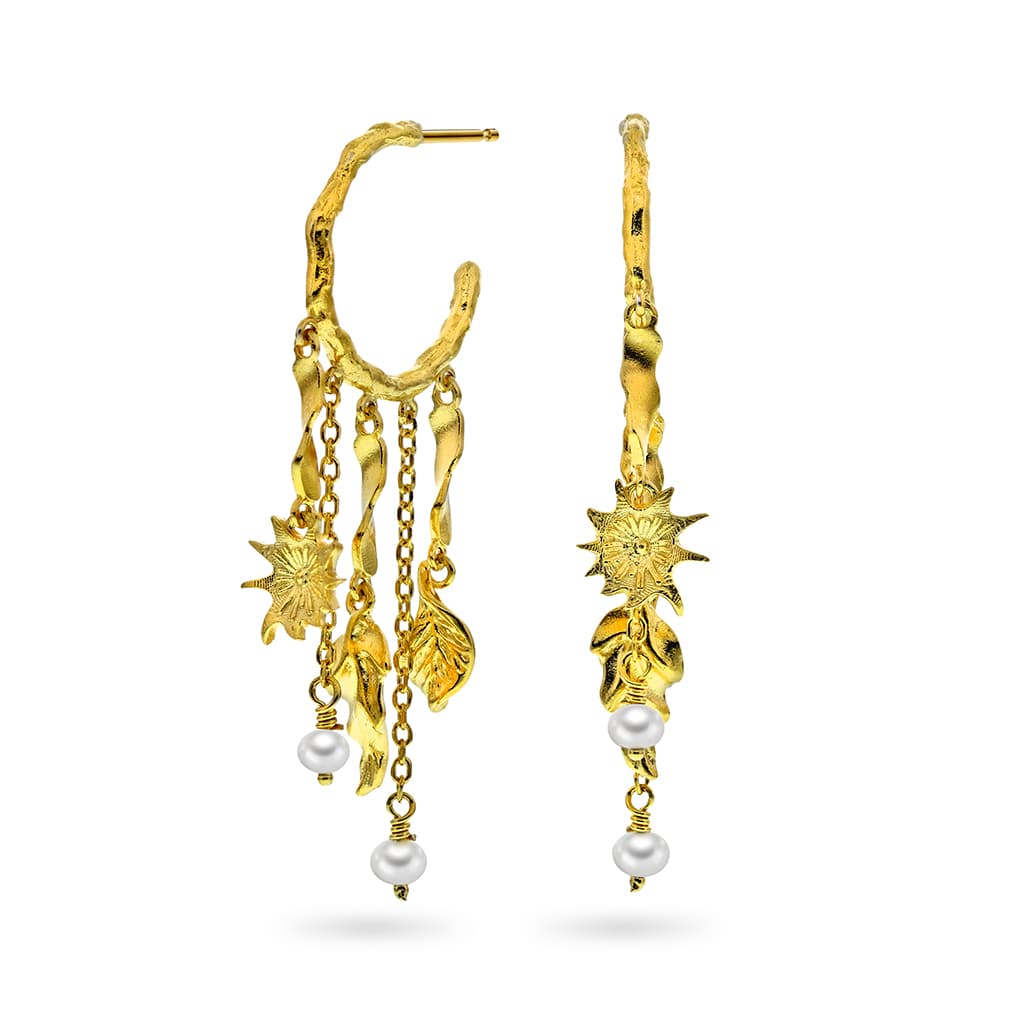 Boho øredobber i forgylt 925 sølv med med keshi perler