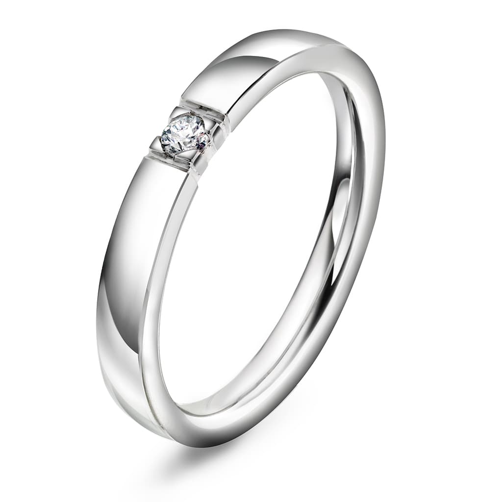 Lady alliansering i 585 hvitt gull med diamant 0,07 ct TWSI