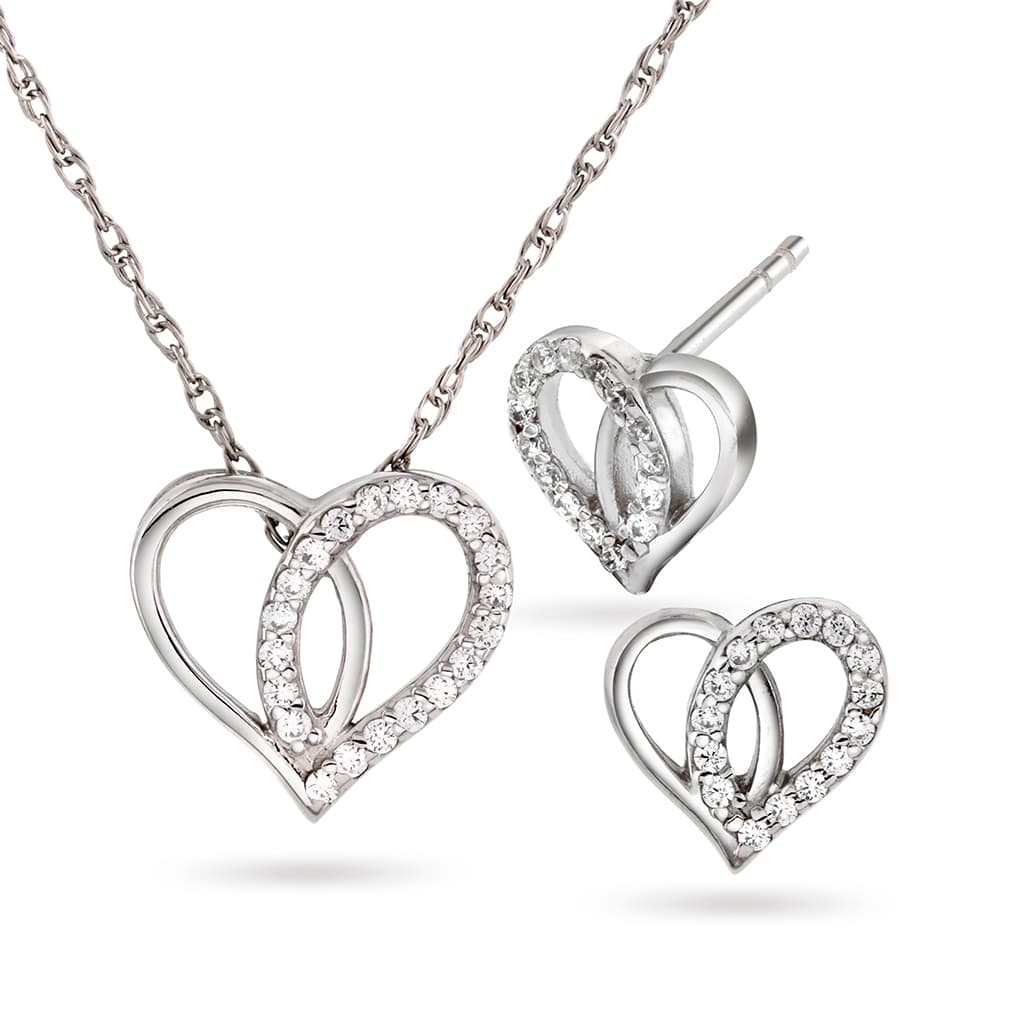 Pan Jewelry, Smykkesett i 925 sølv med zirkonia og hjerte
