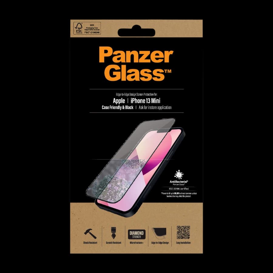 PanzerGlass iPhone 13 Mini Case Friendly antibakteriell skjermbeskytter, svart