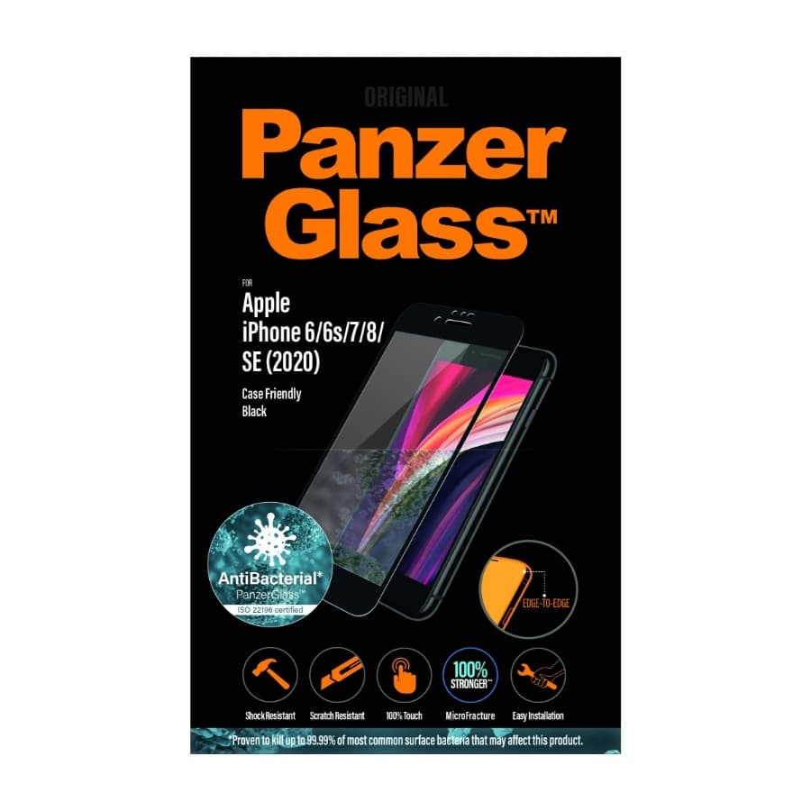 PanzerGlass iPhone SE (2022)/SE (2020)/8/7/6 Case Friendly skjermbeskytter, svart