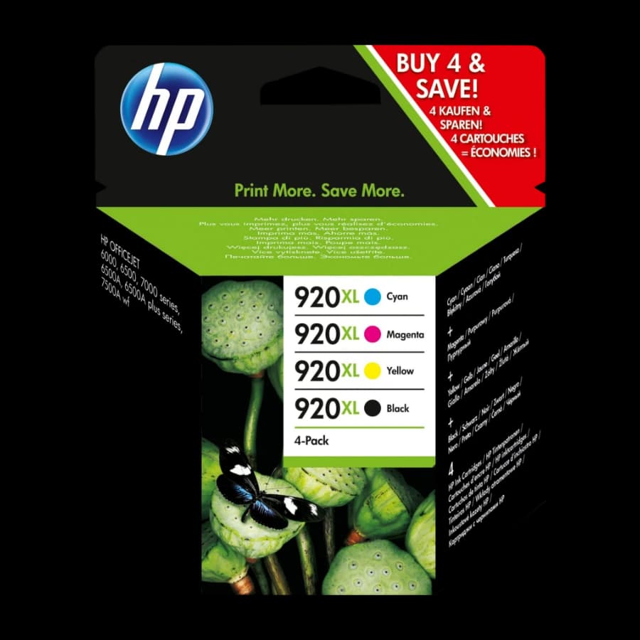 HP 920XL 4 Stykker Original Høyt (Xl) Utbytte svart, cyan, Fiolblå, gult c2n92ae