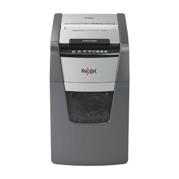Rexel Optimum AutoFeed+ 150X automatisk makuleringsmaskin med krysskutt, 150 ark, 44 L