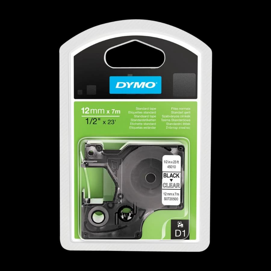 Dymo D1 -Standard Etiketter, svart På Klar- 12MM X 7m