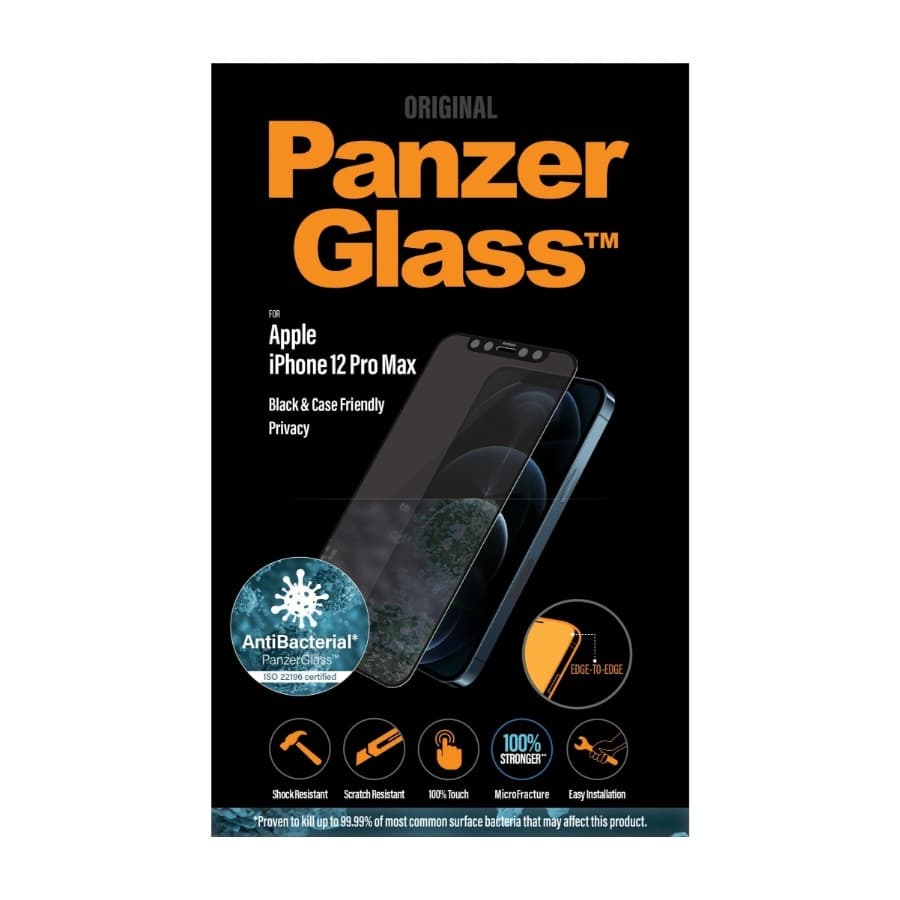 PanzerGlass skjermbeskytter iPhone 12 Pro Max Case Friendly privacy svart antibakteriale