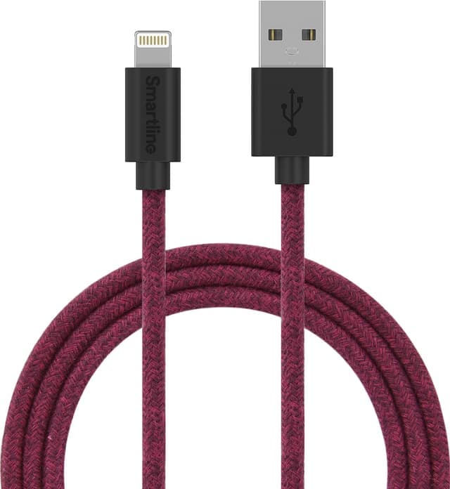 Smartline USB-A til Lightning flettet kabel 2 m (rød)