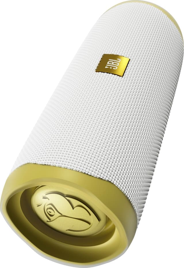 JBL Flip 5 Tomorrowland Ed. bærbar trådløs høyttaler (hvit/gull)