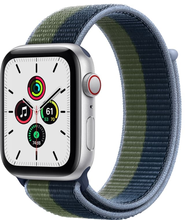 Apple Watch SE 44 mm - LTE (sølv alu/havdypblå mosegrønn sportsreim)