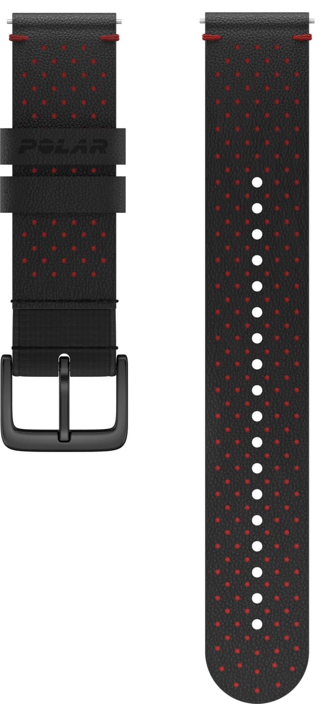 POLAR Leather klokkerem 20mm M/L (sort/rød)