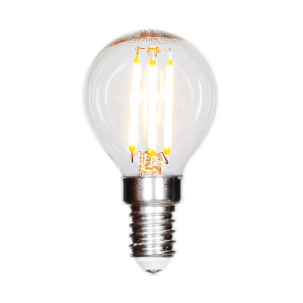 Filamentlampe LED dimbar kule E14 4W, Klar Ø4,5 cm