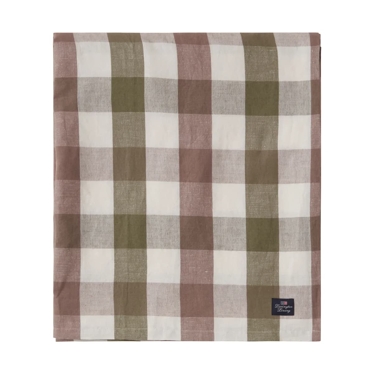 Checked Cotton Linen duk 180x180 cm, Olive