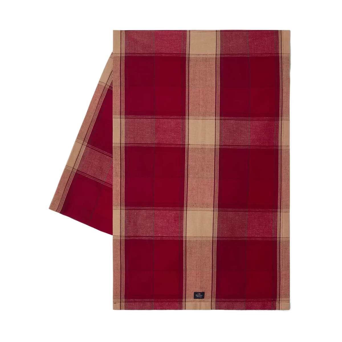 Checked Linen-Cotton bordsløper 50x350 cm, Rød-beige