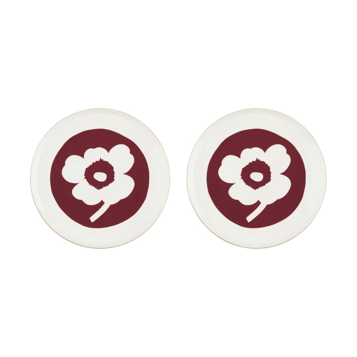 Oiva Unikko tallerken Ø25 cm 2-pack, White-darl cherry-brown