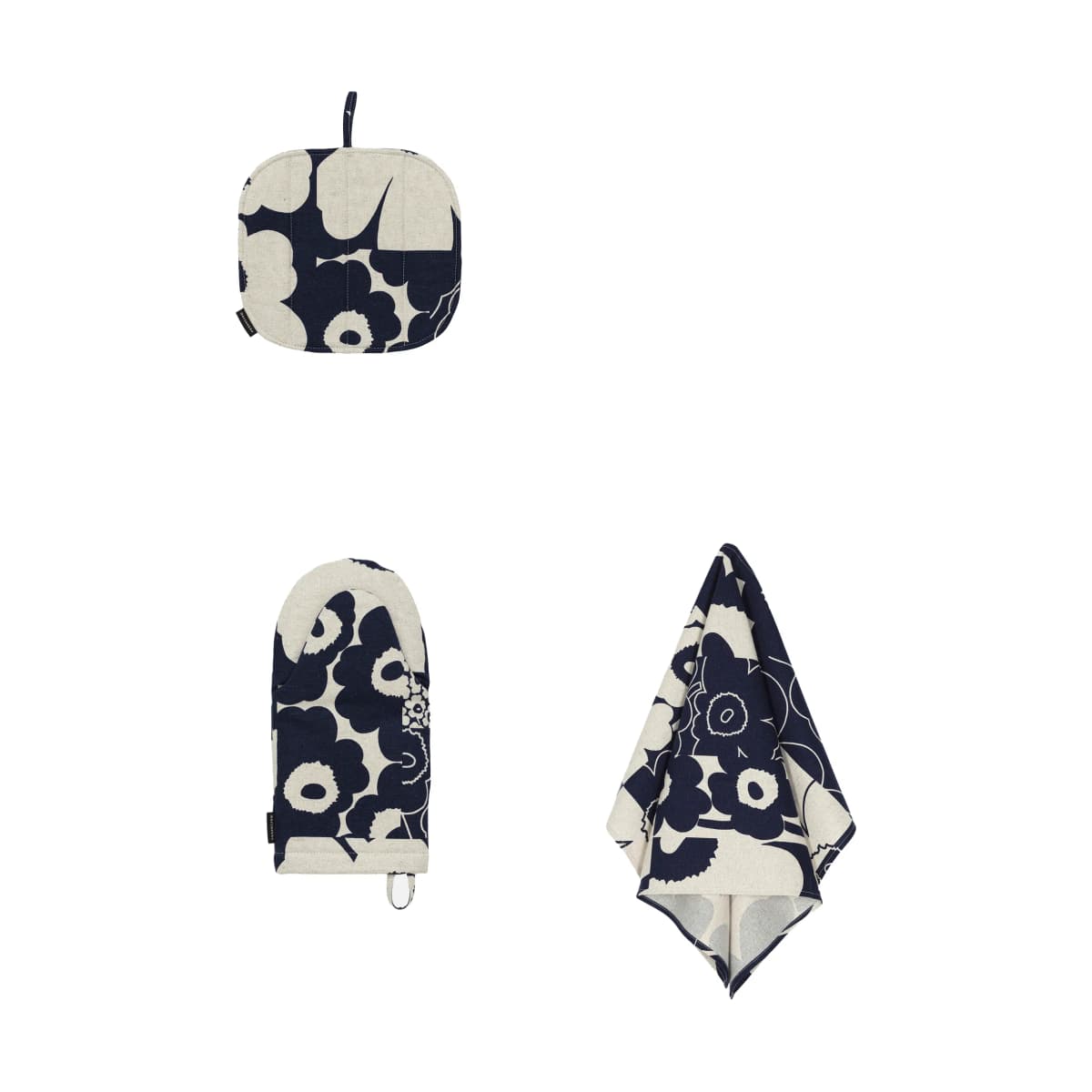 Unikko Kollaasi kjøkkentekstiler, 3 deler, Linen-dark blue