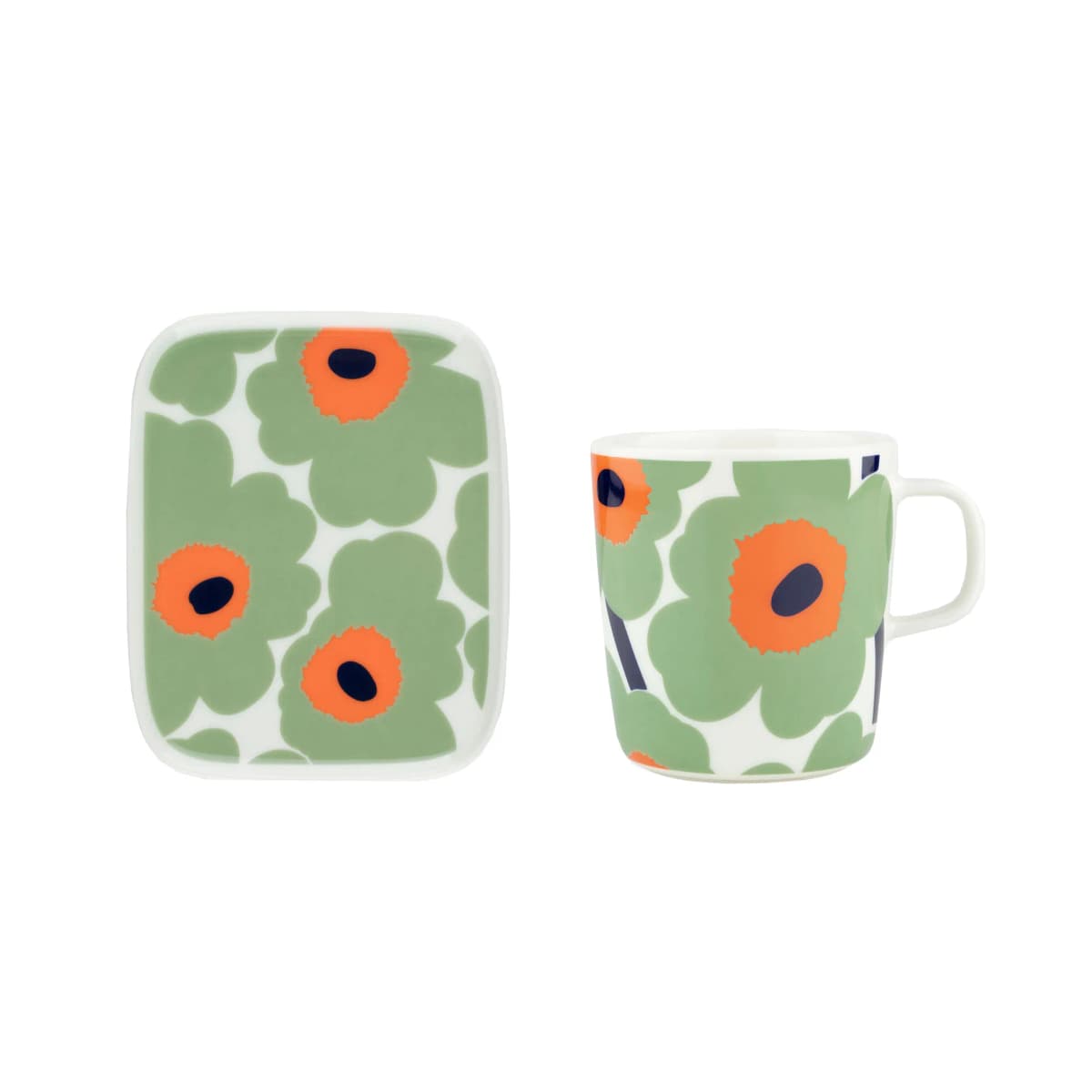 Unikko krus 40 cl + tallerken 12x15 cm, White-sage-orange-dark blue