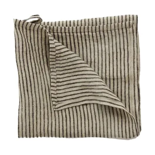 Stripe kjøkkenhåndkle lin 45x65 cm, Svart sand