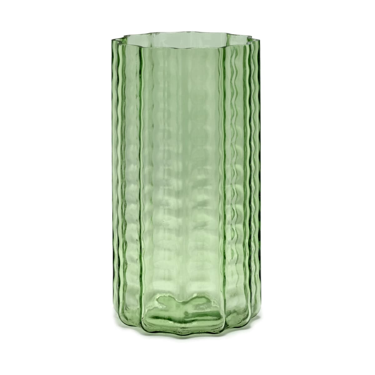 Waves 02 vase 28 cm, Green-clear