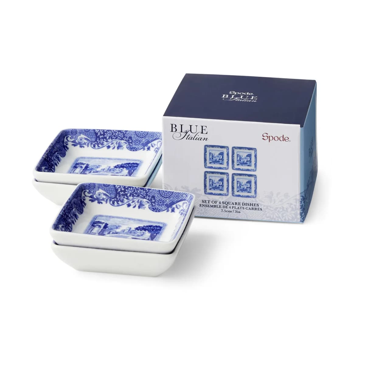 Blå italiensk flis 8x8 cm 4-pakning, Blå-hvit