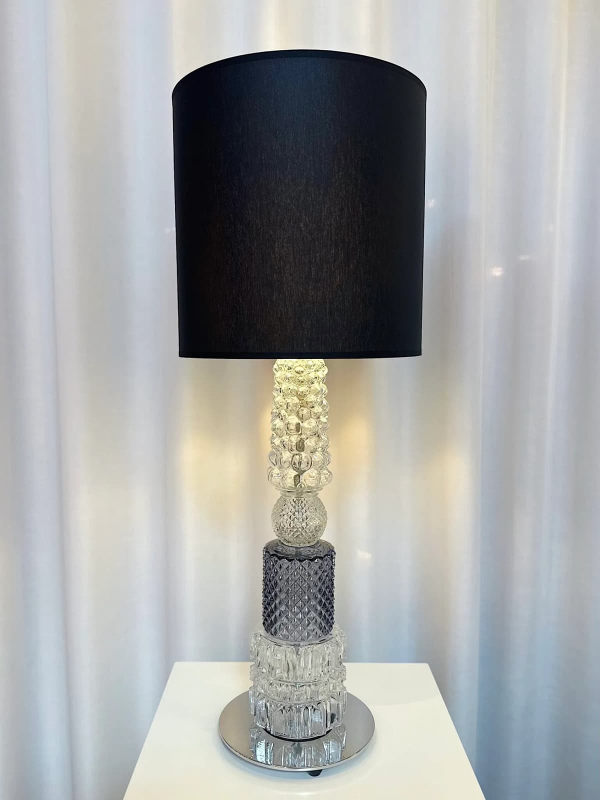 Mini Vintage bordlampe 70 cm glass/Chintz svart, Svart