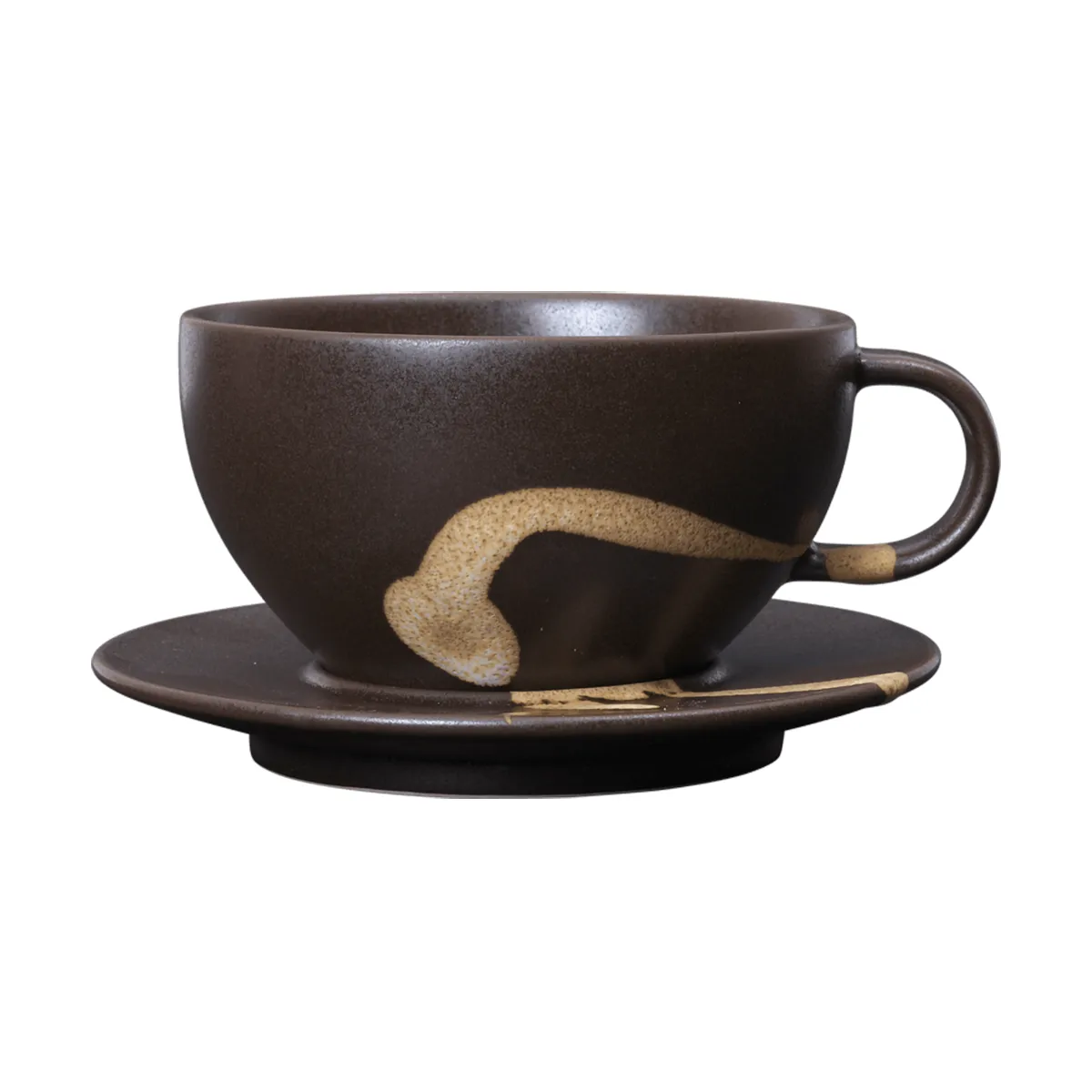 Koyo kopp med fat 36 cl, Dark brown-buff