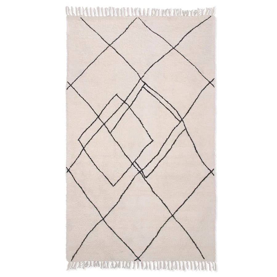 Håndvevd teppe 150x240 cm, Zigzag svart-hvit