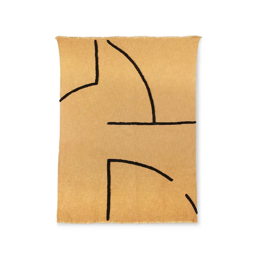 Pledd Mykvevd 130x170 cm bomull, Ochre-black
