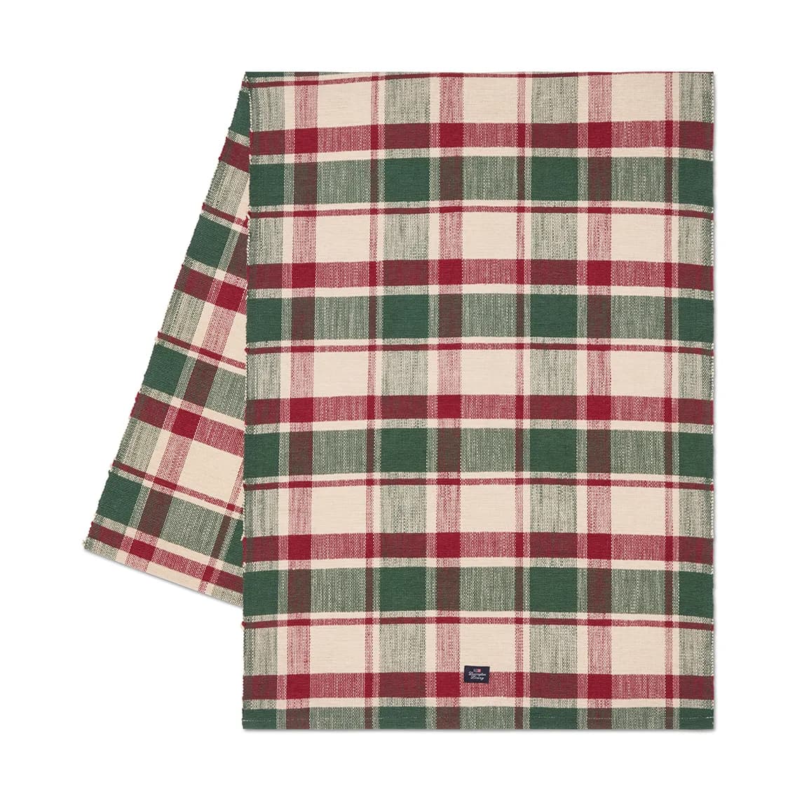 Checked økologisk bomull løper, Green-red-beige, 50x150 cm