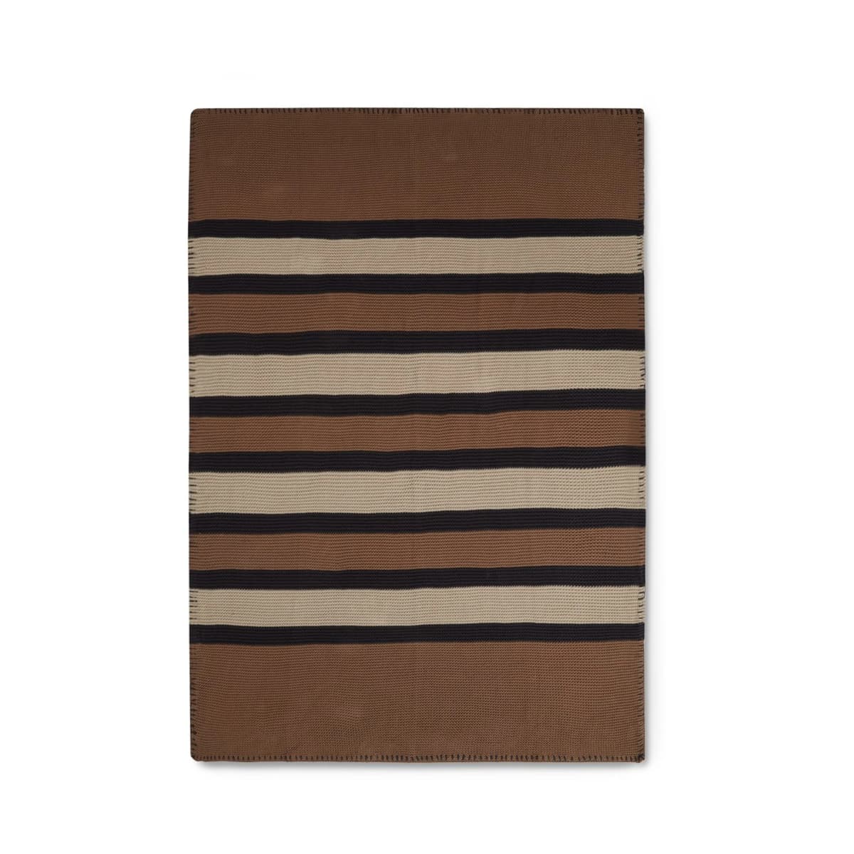 Striped Knitted Cotton pledd 130 x 170 cm, Brown-beige-dark gray